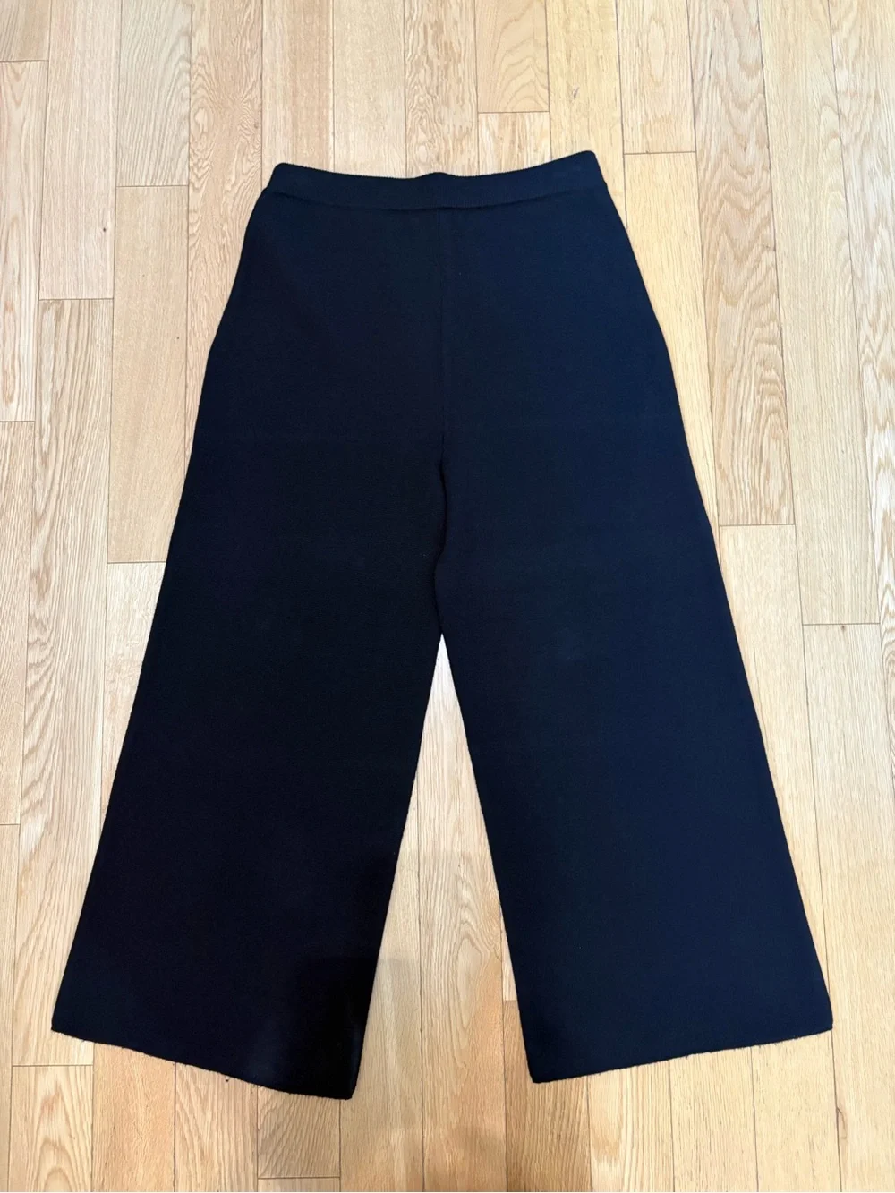 J.Crew Wide Leg Sweater Pants Black S BA401 Cropped High Rise Knit Pull On Cozy